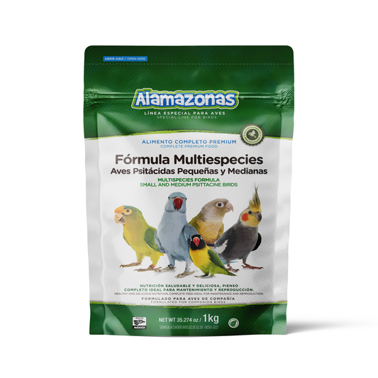 Fórmula Croquetas Multiespecies Aves Psitácidas Pequeñas y Medianas (Pericos, Ninfas, Kramer, Agapornis) 1kg Alamazonas