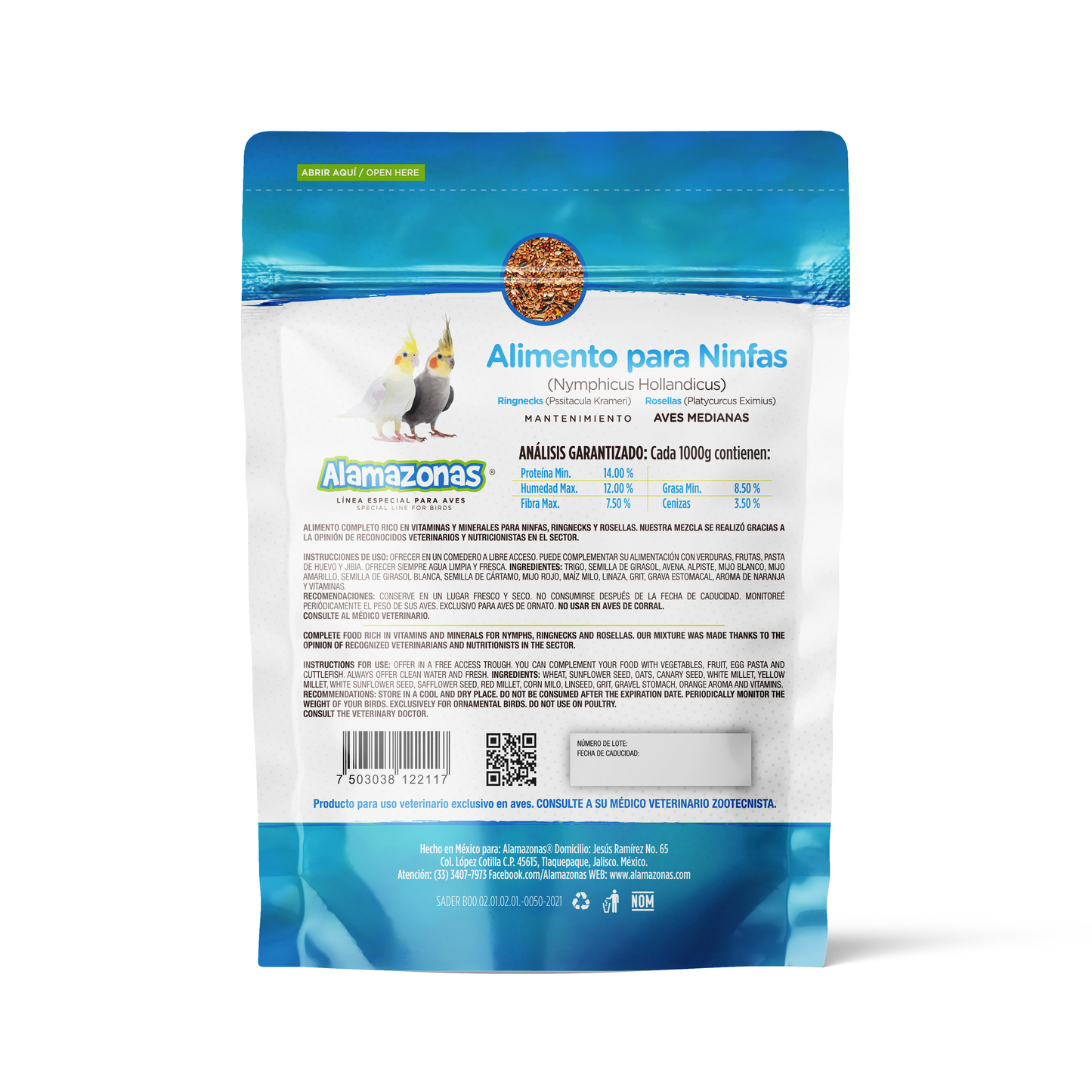 Alimento Mantenimiento para Ninfas Ringnecks Rosellas
