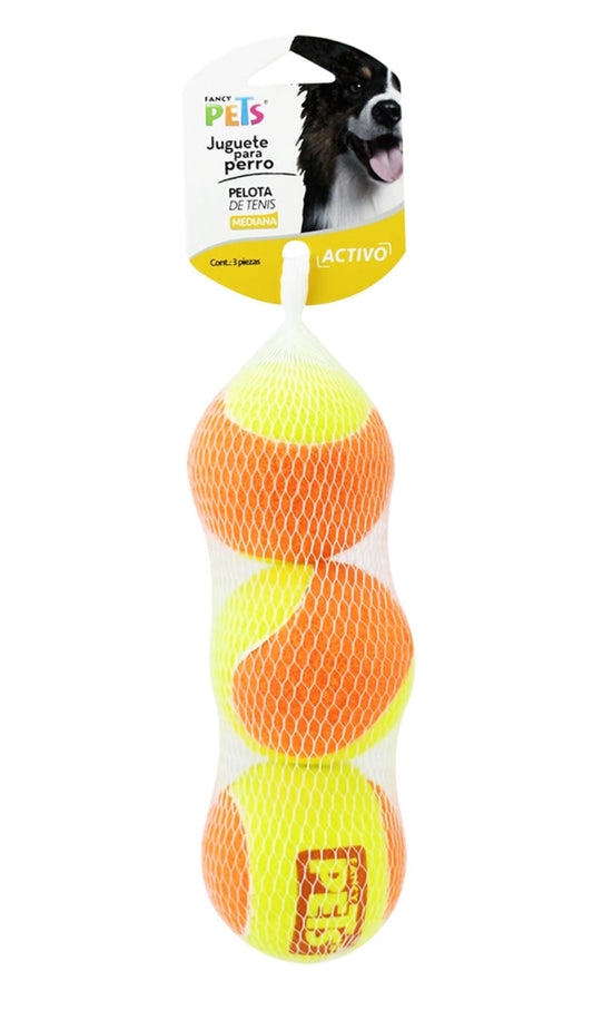JUGUETE PELOTA MEDIANA DE TENIS BICOLOR - 3 PZ