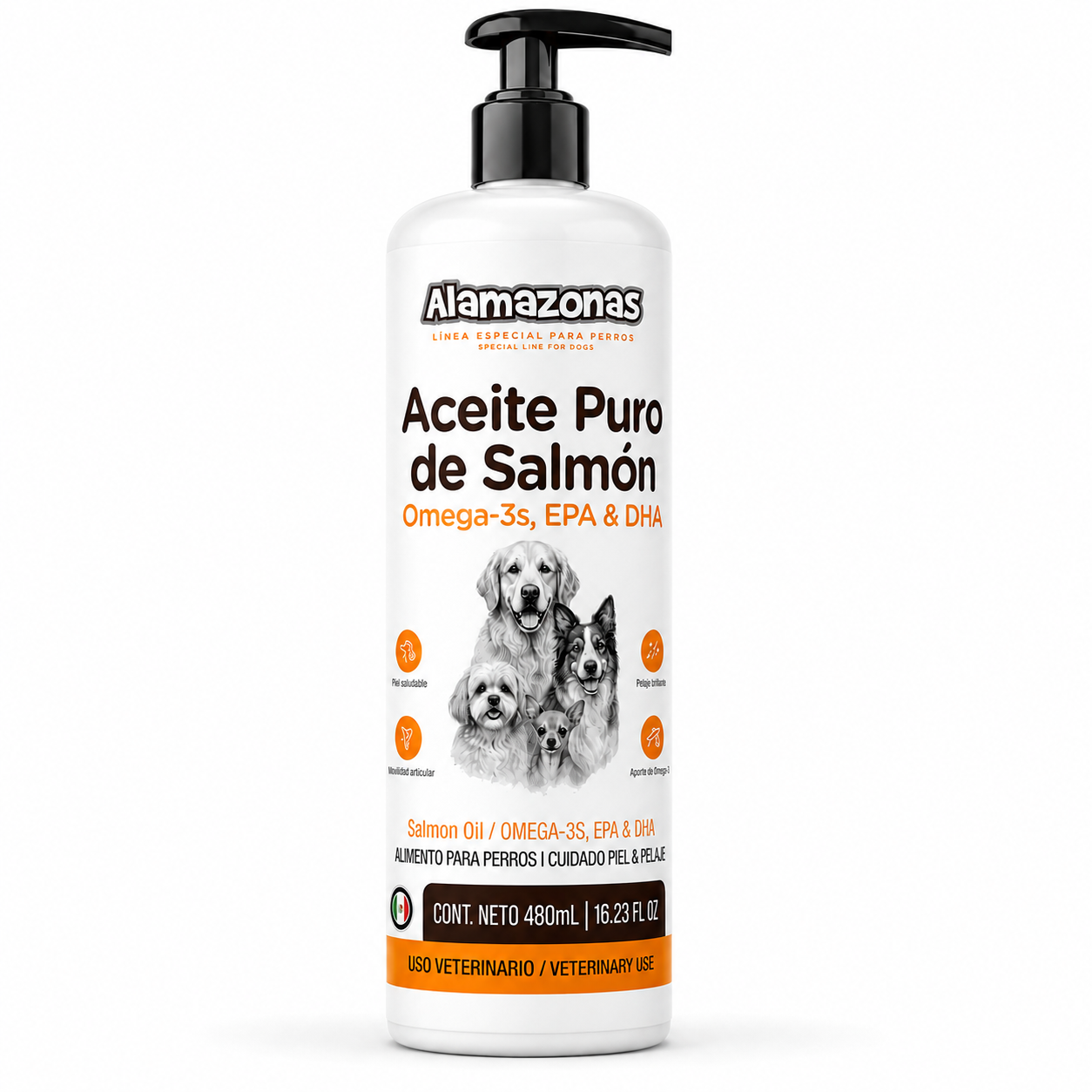 Aceite de Salmón para Perros y Gatos Piel y Pelaje con Omega 3 6 y 9 EPA & DHA