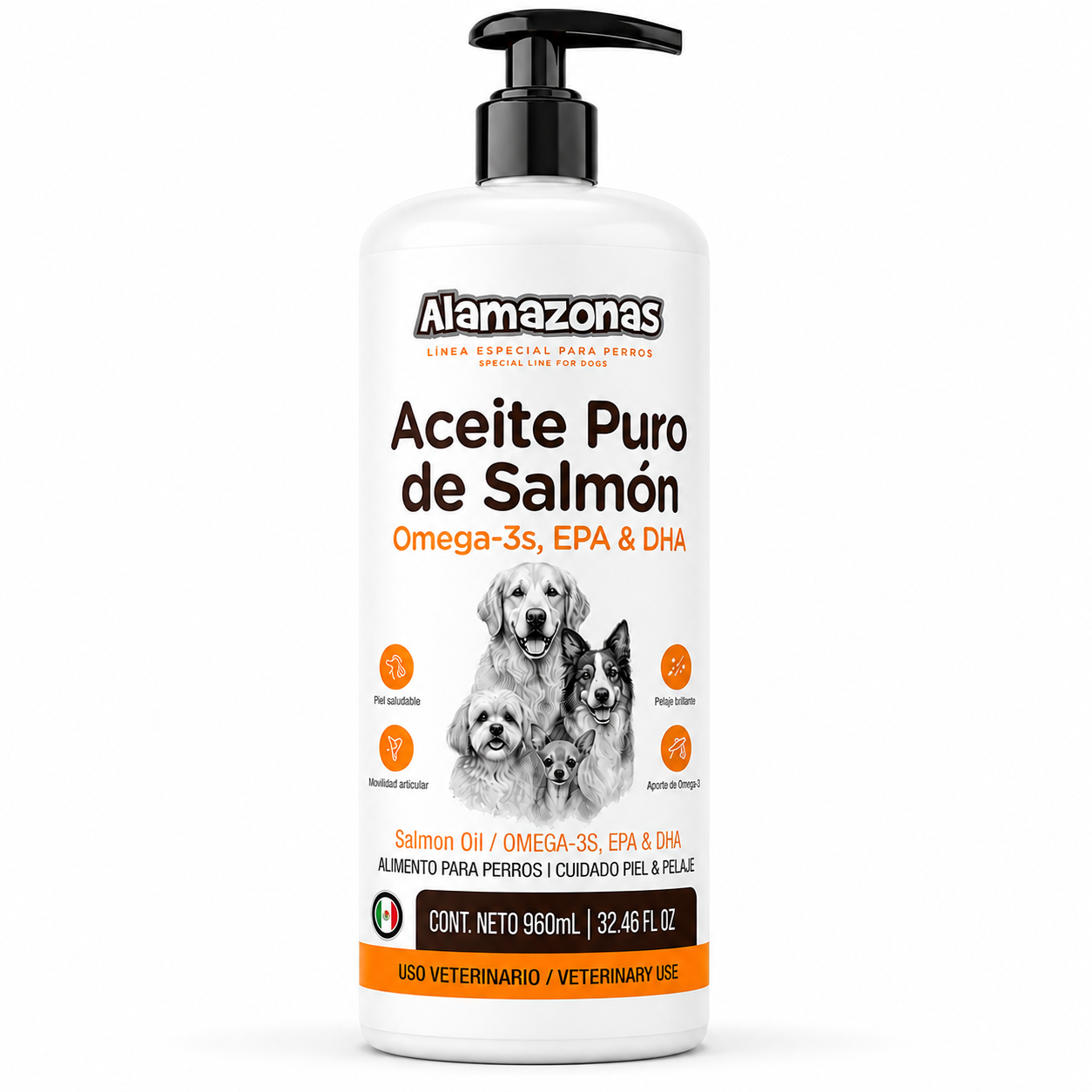 Aceite de Salmón para Perros y Gatos Piel y Pelaje con Omega 3 6 y 9 EPA & DHA