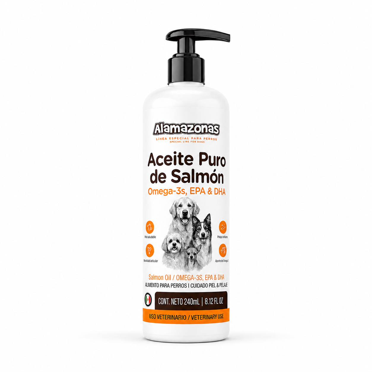 Aceite de Salmón para Perros y Gatos Piel y Pelaje con Omega 3 6 y 9 EPA & DHA