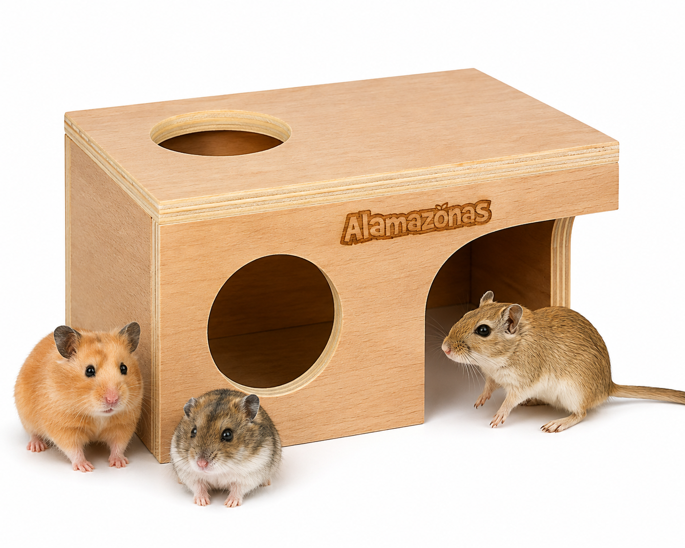 Casita Refugio de Madera para Hámster, Gerbil y Roedores Pequeños