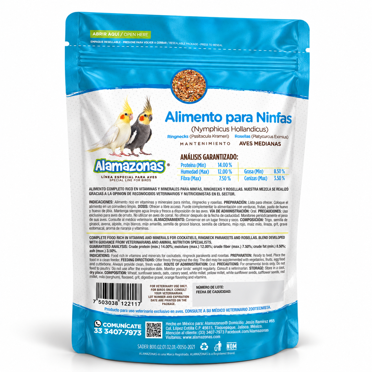 Alimento Premium para Ninfas Ringnecks Rosellas (Mantenimiento)