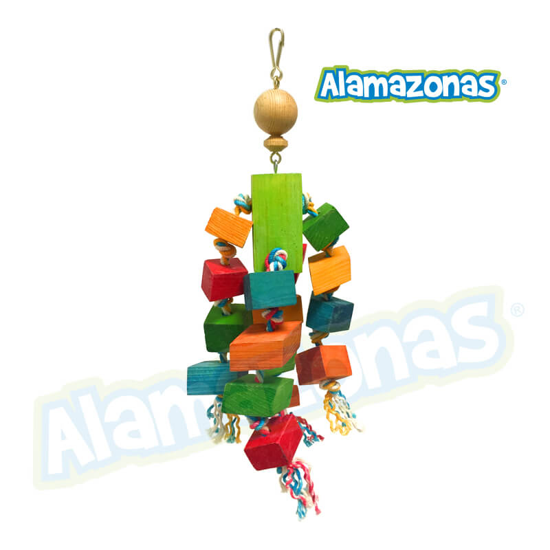 Juguete para Loros y Periquitos de talla mediana. Premia a tus aves con divertidos juguetes de materiales naturales, decorados con colorante vegetal, hecho a mano. Evita el crecimiento excesivo del pico. Ideal para conuros, caiques, pionus, ninfas, amazonas y similares. Medidas: 30cm alto / 15cm ancho. Modelo: Mediano