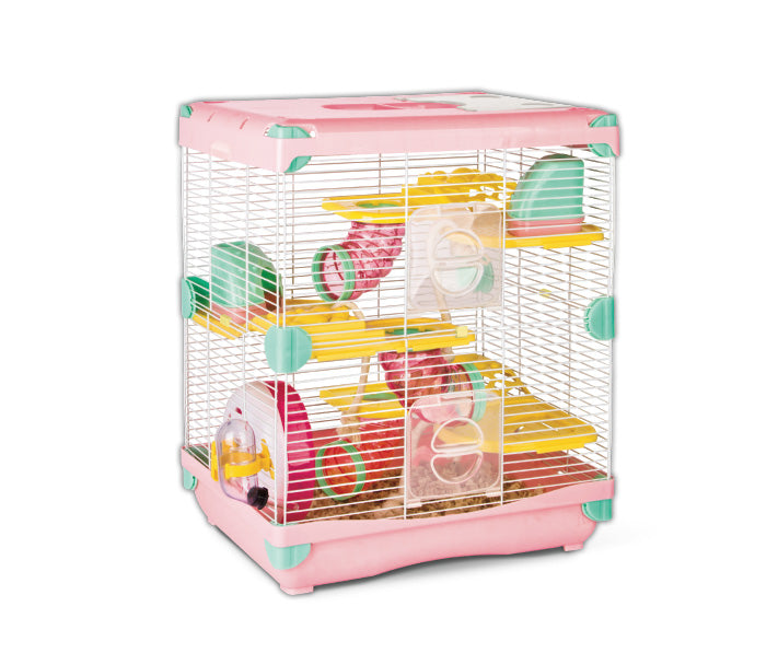Jaula Plastica P/Hamster Alamazonas Hamster Land Importada (Rosa) 2 Pisos 36.0x27.0x42.5