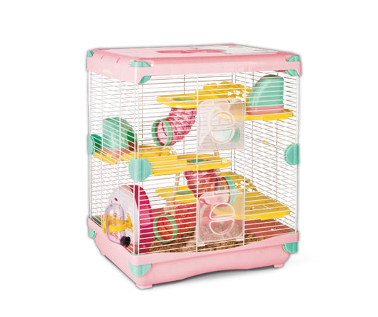 Jaula Plastica P/Hamster Alamazonas Hamster Land Importada (Rosa) 2 Pisos 36.0x27.0x42.5