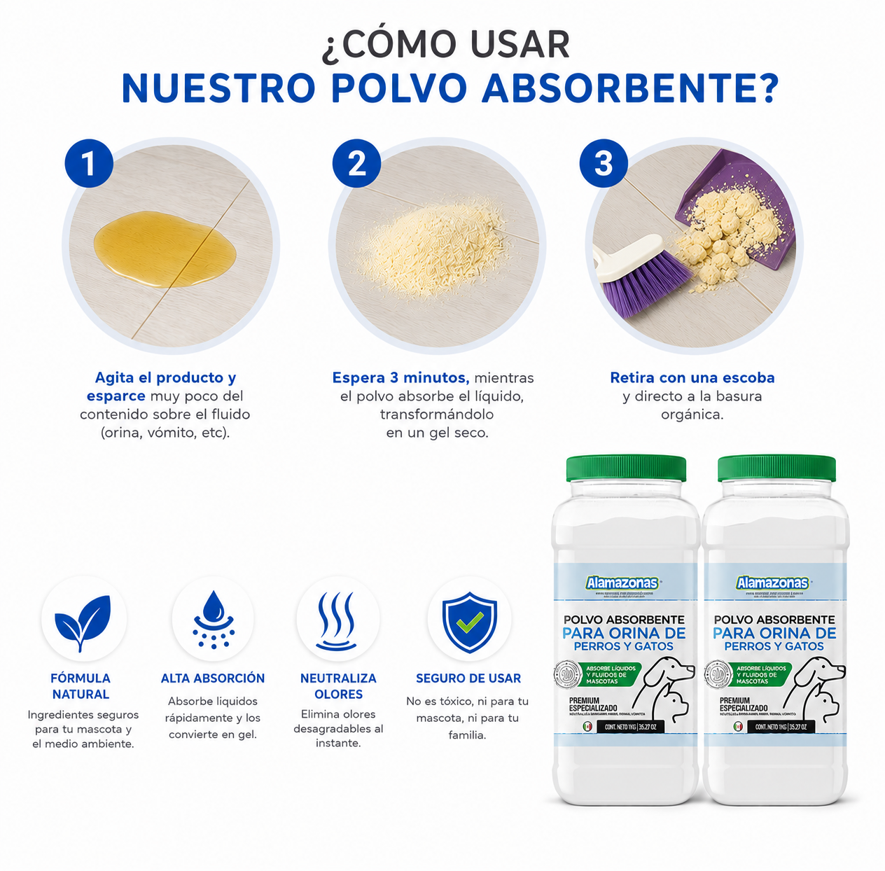 Polvo Absorbente para Orina y Vómito de Mascotas 1kg